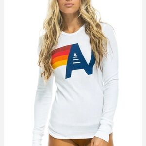 Aviator Nation AN White Logo Thermal Long Sleeve Waffle Shirt I size L Large